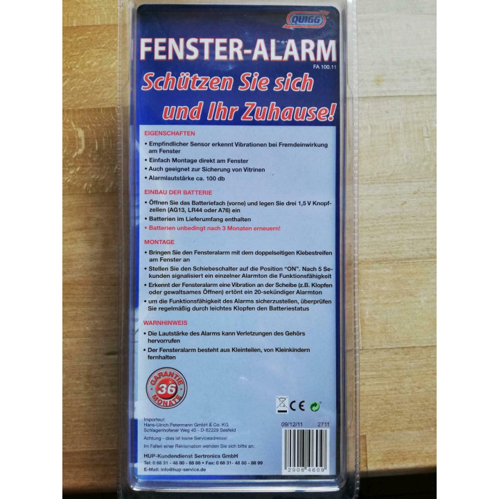 Okenní bezpečnostní alarm Quigg 2711, 100db, šedá