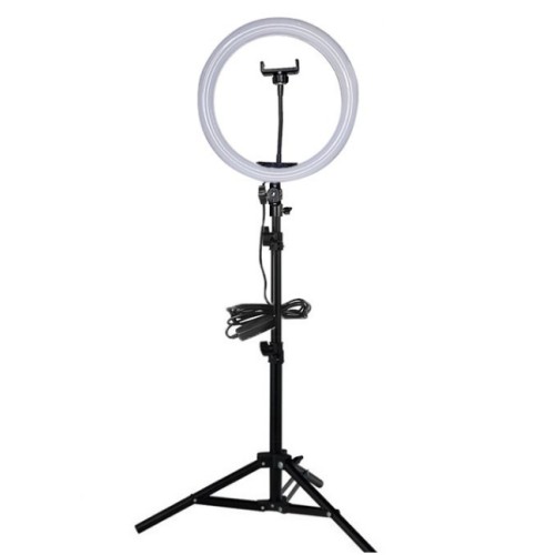 LED kruhové selfie světlo se stativem a držákem na mobilní telefon FC-33, průměr 33 cm