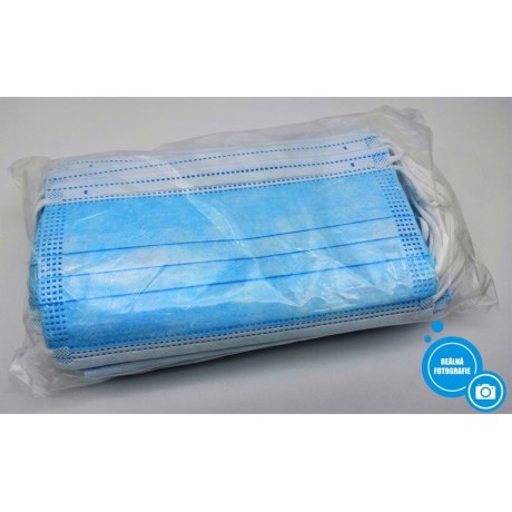 Ochranná 3-vrstvá rouška z netkané textilie - 50 ks, modrá