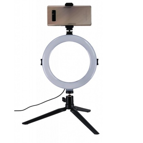 USB selfie kruhové světlo se stativem a ovladačem na kabelu, 8" černá