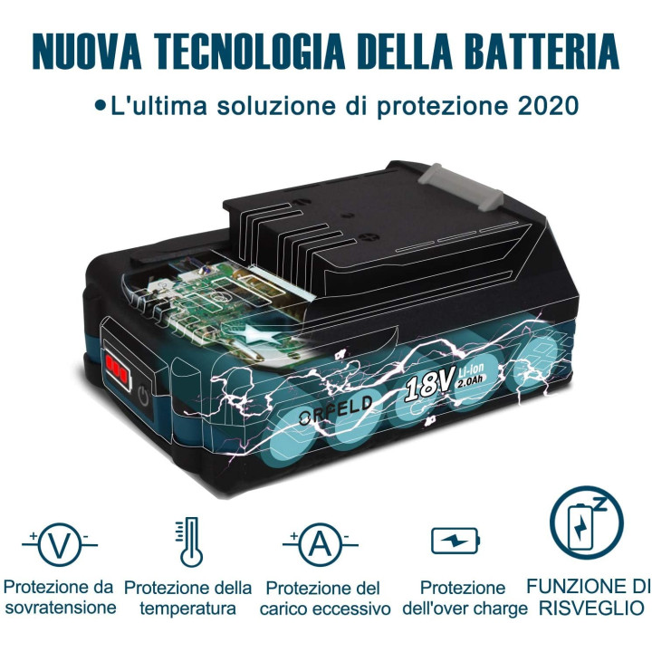 Náhradní aku lithiová baterie Orfeld 2000 mAh, 18V