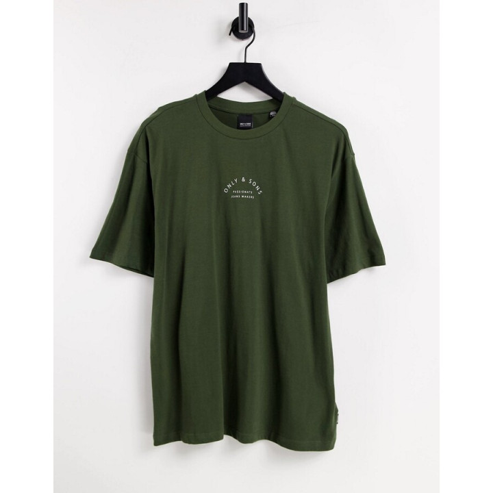 Pánské tričko ONLY & SONS relaxed fit logo t-shirt in forest green, vel. XS