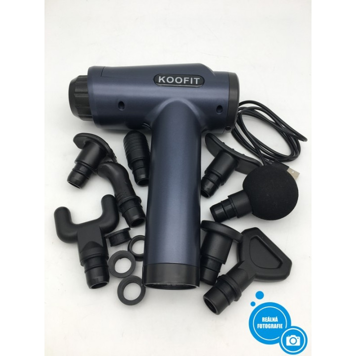 Masážní pistole s LCD displejem Koofit, 30 rychlostí, modrá