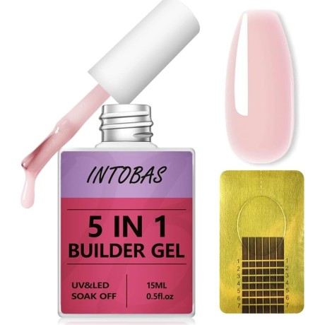 Sada na gelové nehty Intobas Nude Pink 5v1 builder gel, 15 ml