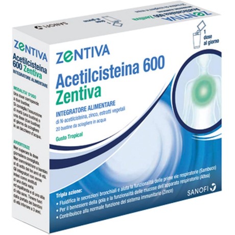 Doplněk stravy Zentiva Acetilcisteina 600, příchuť tropická, 10 sáčků