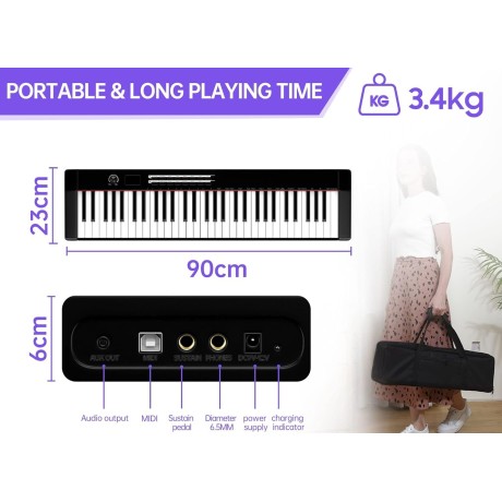 Elektronické piano s LCD displejem Terence TS-02, 61 kláves, černá