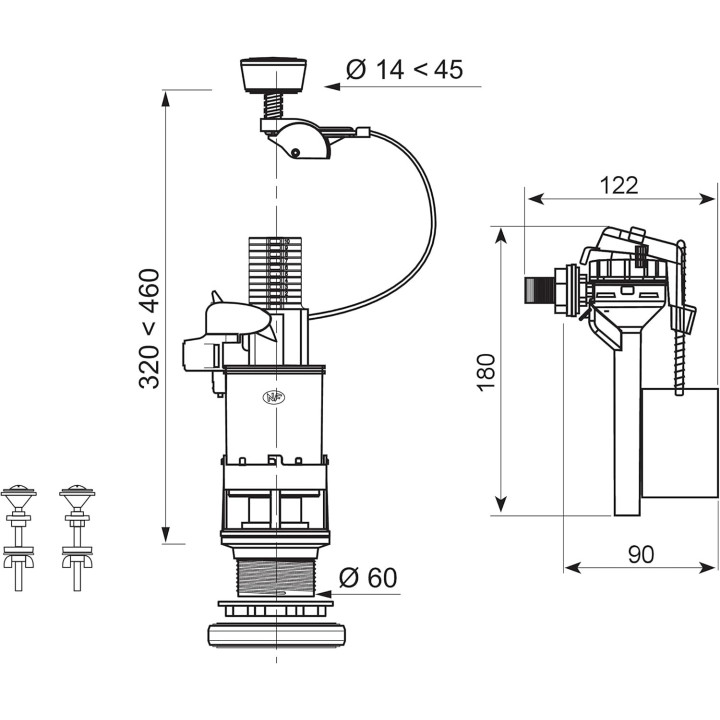 Splachovač toalety Wirquin 14014002, 3/6 l