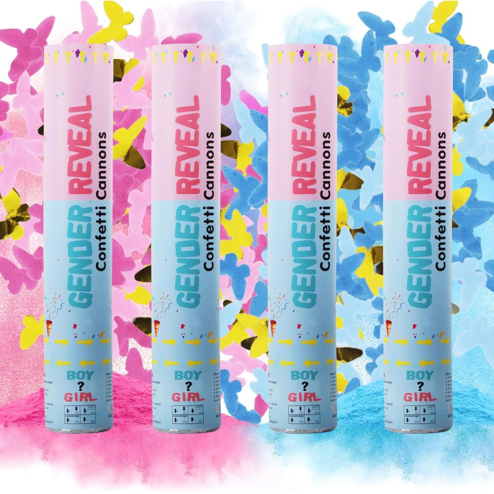 Vystřelovací konfety Hillylolly, 2 růžové a 2 modré, 45 cm
