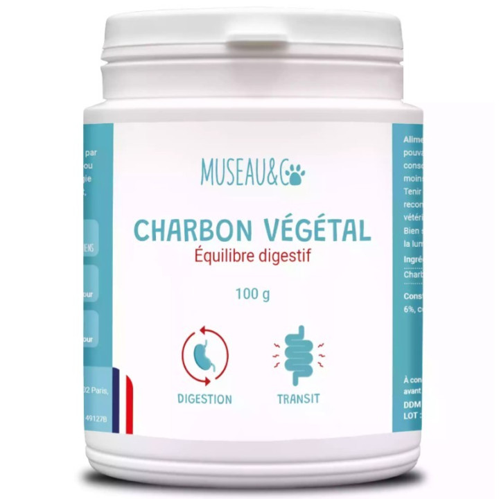 Aktivní rostlinné uhlí pro psy a kočky Museau& Co Charbon Vegetal, 100g
