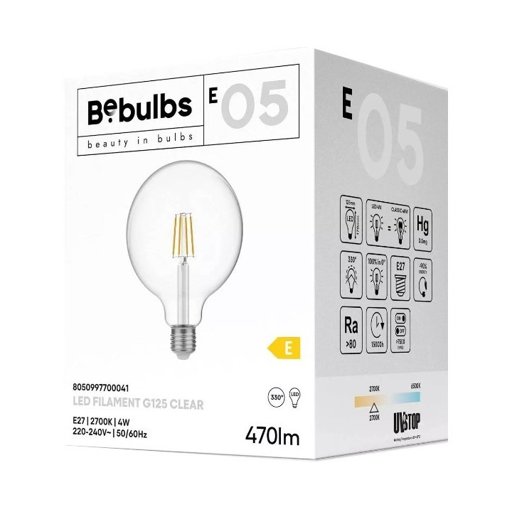 Žárovka Bebulbs LED Filament E05 G125 Clear, 4W