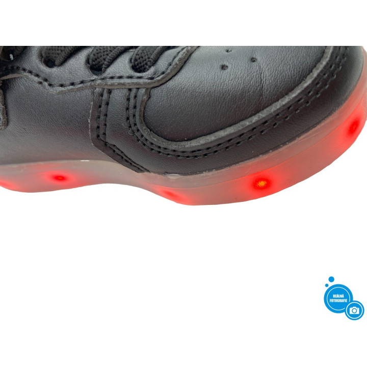 Dětské svítící LED boty na suchý zip 21 EU (13cm), černá