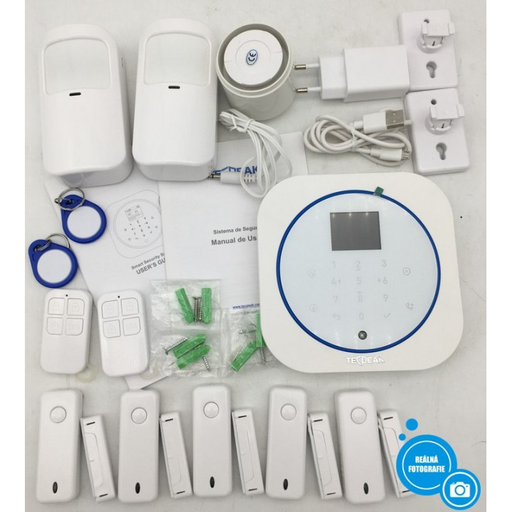 WiFi a GSM alarm s dálkovým ovládáním Tecpeak A1-B, bílá