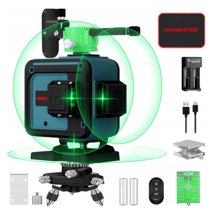 3D samonivelační křížový laser Hanmatek LV12D, 360°, 4,2V