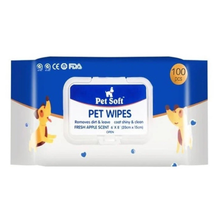 Vlhčené ubrousky pro domácí mazlíčky Pet Soft, 100 ks