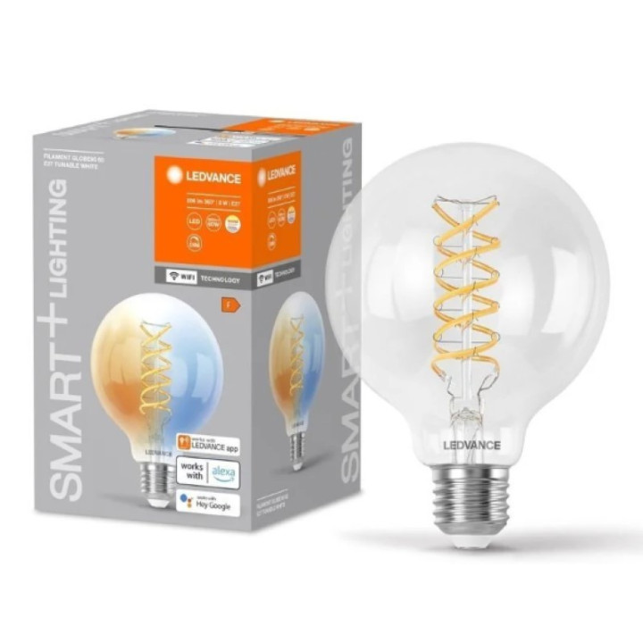 WiFi LED stmívatelná žárovka Ledvance Smart+ GLOBE95, E27, 8W
