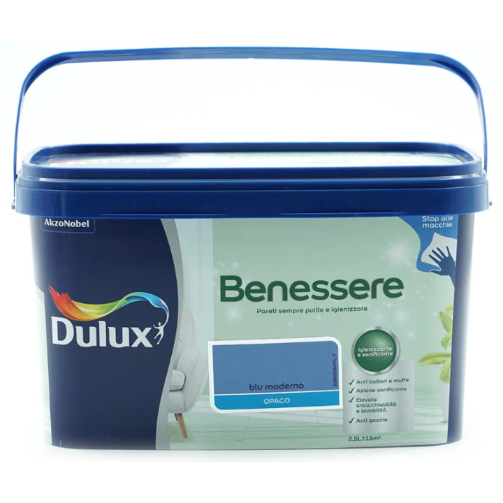Barva na vodní bázi pro interiéry Dulux Benessere Blu Moderno Opaco, 2,5 L