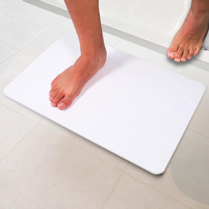 Protiskluzová koupelnová předložka z tvrdého kamene Pure4Home 60 x 39 x 0,9 cm, bílá
