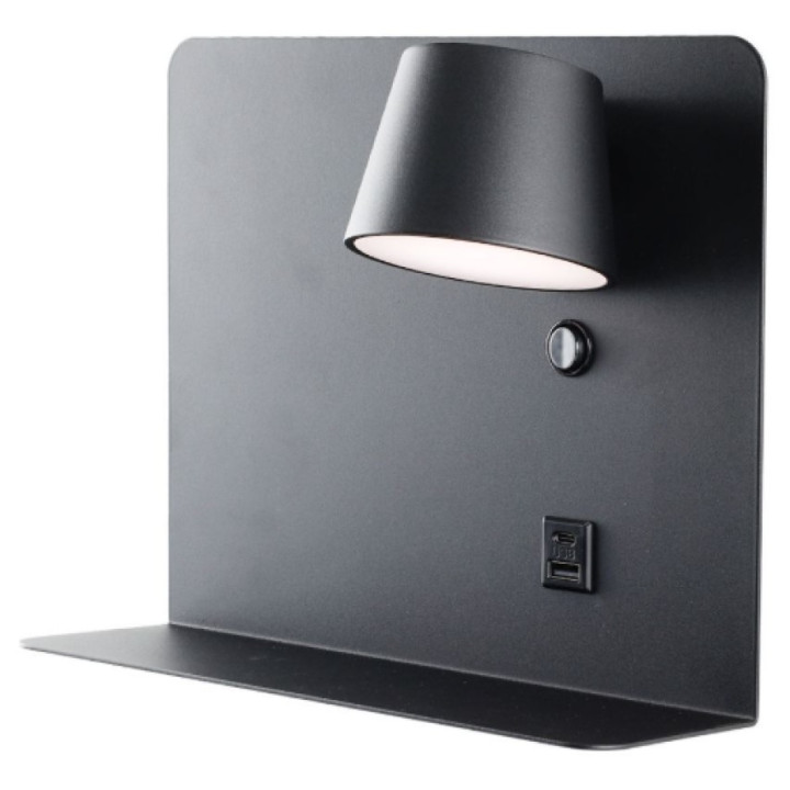 LED nástěnné svítidlo s poličkou Sion WL027-BK-CCT, 6W, černá