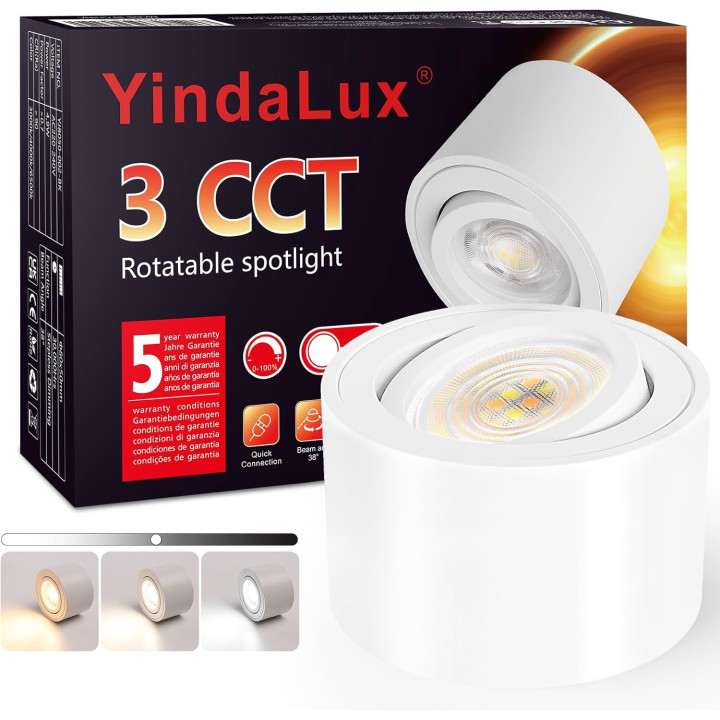 Stropní bodová světla Yindalux YJ8050-002, 240V, 80 mm x 50 mm, 3 ks, bílá
