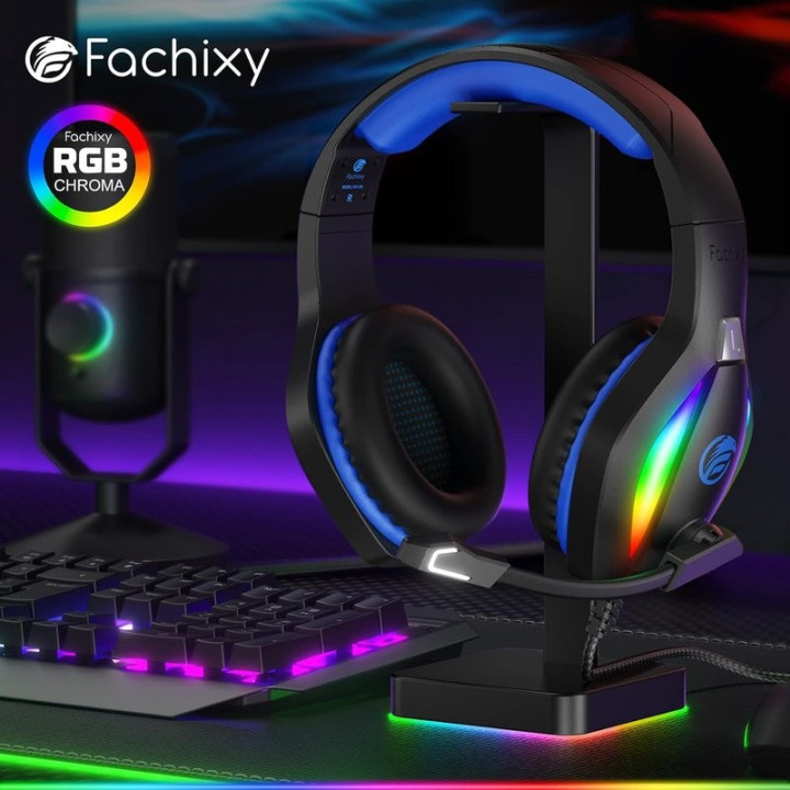 RGB herní sluchátka s mikrofonem  FACHIXY FC-100, modro-černá