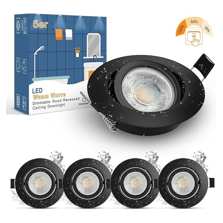 LED Bodová svítidla WOWATT 7W, 2800K, 700LM 230V, 5ks, černá