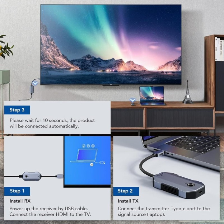 HDMI adaptér USB-C na HDMI ACEELE AC01-00092, 4K/30Hz vysílač (s nabíjením PD) dongle, 80m