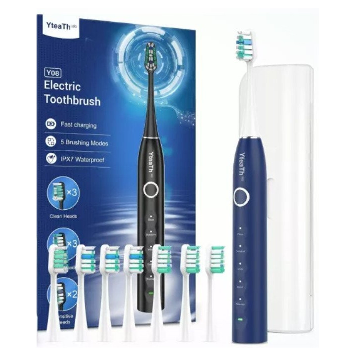 Sonický elektrický zubní kartáček YTEATH Y08W-Blu, 8 náhradních hlavic