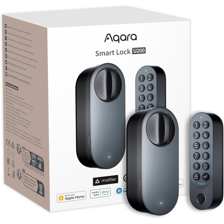 Elektronický SMART zámek dveří AQARA Smart Lock U200 EL-D02E, 24V, černá