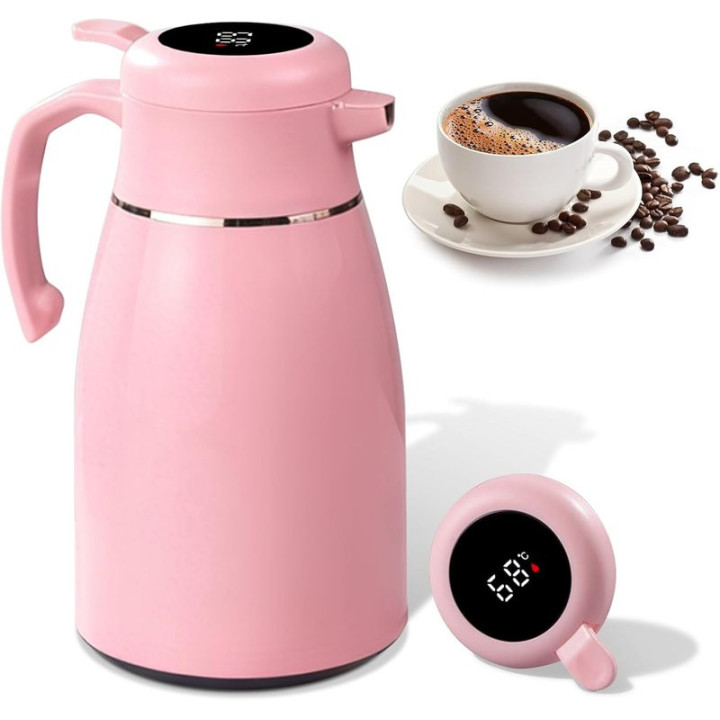 Termo konvice s teploměrem Vacuum Jug Flask 1l, růžová