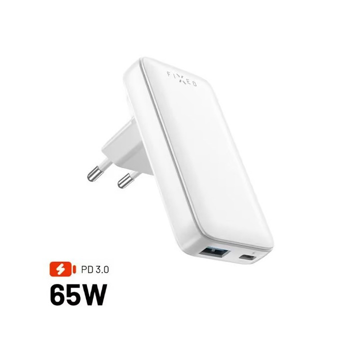 Cestovní nabíječka FIXED Slim Traveller, 65 W, bílá