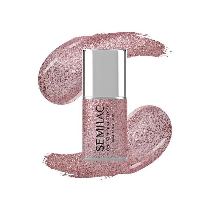 UV Gel lak na nehty SEMILAC One Step Glossy 3v1, odstín S250 Glitter pink, 7 ml