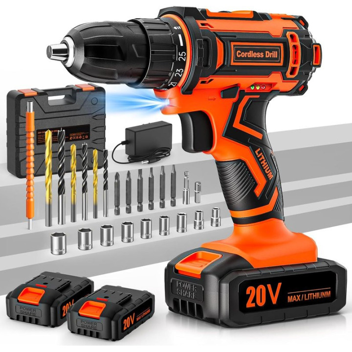 AKU šroubovák Cordless Drill 20VDZ, 10mm, 20V (včetně 2x AKU baterie)