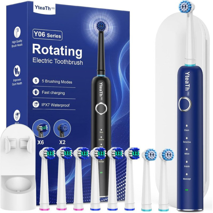 Elektrický zubní kartáček YTEATH PRO Rotating Y06 Series, 8 hlavic, modrá