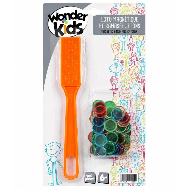 Magnetické loto se sběračem žetonů WONDER KIDS Loto Magnétique Et Ramasse, 6+, 100 žetonů