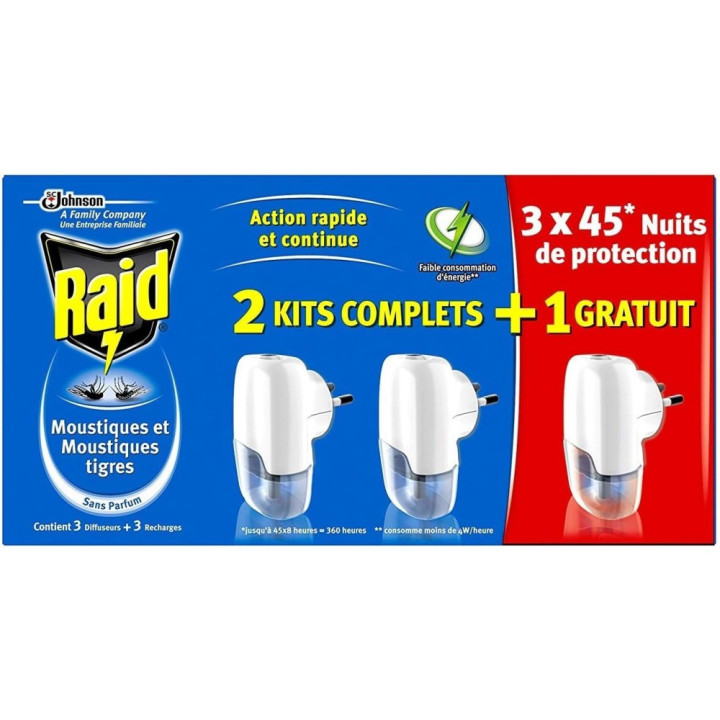 Elektrický difuzér s náplněmi proti komárům RAID , 3x 32 ml, 45 nocí