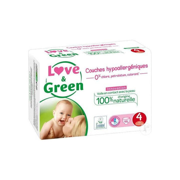Dětské hypoalergenní plenky LOVE & GREEN vel. 4, 7-14 kg, 46 ks