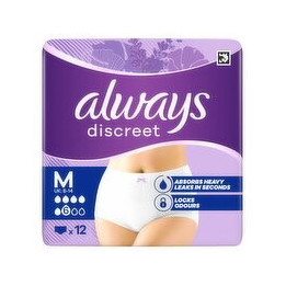 Inkontinenční kalhotky pro ženy ALWAYS Discreet, velikost M (EU 36-42), 12 ks