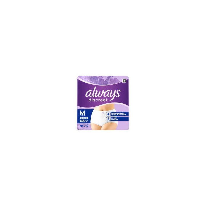 Inkontinenční kalhotky pro ženy ALWAYS Discreet, velikost M (EU 36-42), 12 ks