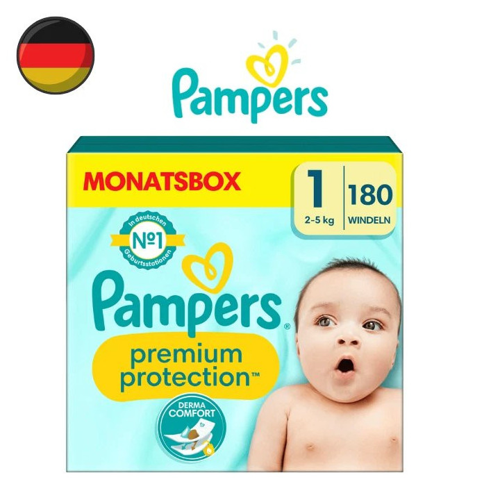 Dětské plenky PAMPERS Premium Protection, vel. 1 (2-5 kg), 180 ks