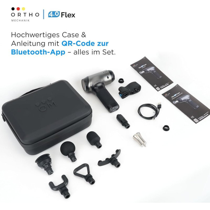 Masážní pistole ORTHOMECHANIK 4.0 Flex, 8-12 mm, 4 000 mAh, 8 nástavců