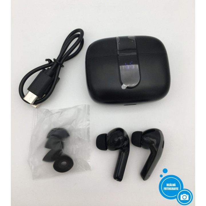 Bluetooth sluchátka s nabíjecím pouzdrem X08, černá