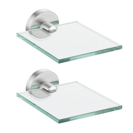Skleněná koupelnová polička JQK TGS101L4-BN-P2, 10x10 cm, 2 ks, stříbrná