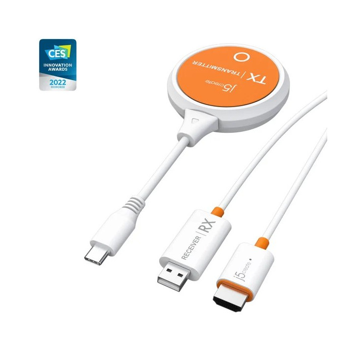 Full HD bezdrátový přenašeč obrazu a zvuku J5CREATE ScreenCast JVAW62, USB-C, HDMI, bílá