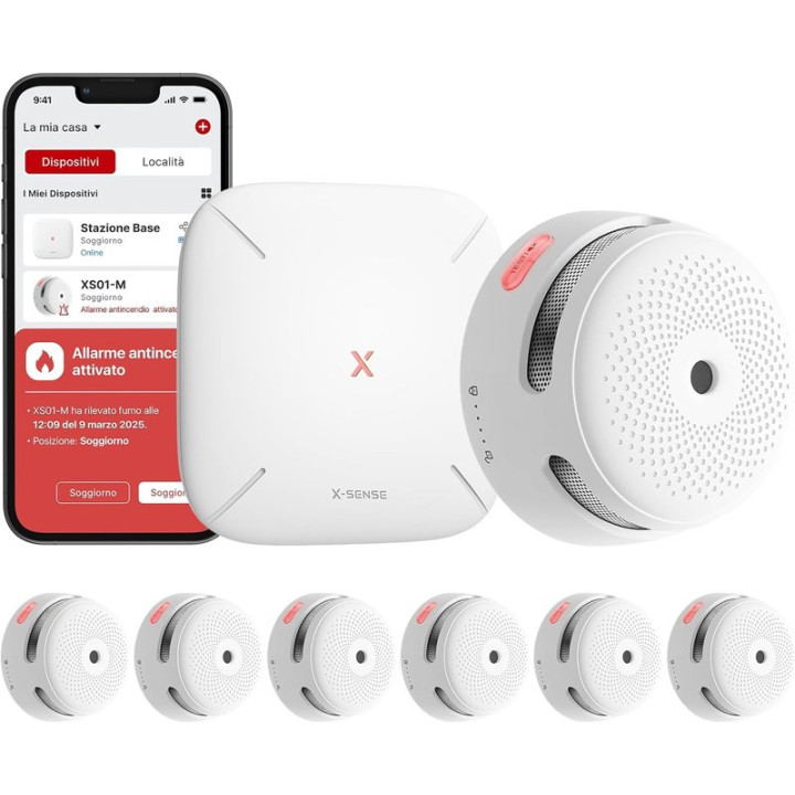Detektor kouře se základnovou stanicí X-SENSE XS01-M (SBS50), 6ks, bílá