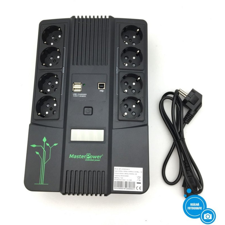 Záložní zdroj UPS MASTER U-POWER MF-UPS850VA-R, 850 VA, 480 W, černá