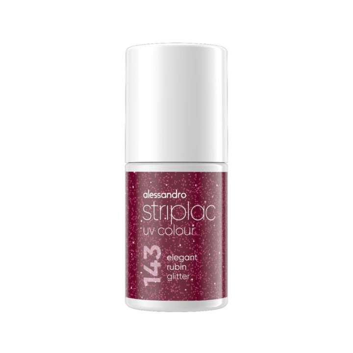 UV lak na nehty ALESSANDRO Striplac, odstín Elegant Rubin Glitter 143, 6,5 ml