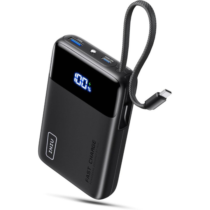 Powerbanka s vestavěným kabelem USB-C INIU P51L, 45W, 20000 mAh, černá