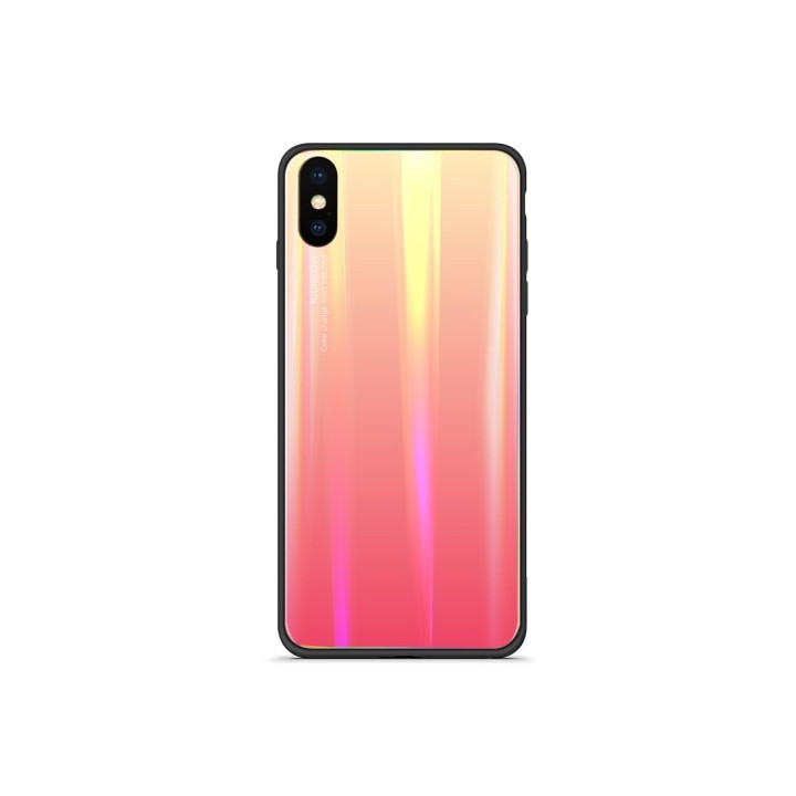 Ochranný kryt Rainbow Aurora Glass pro iPhone X - růžová